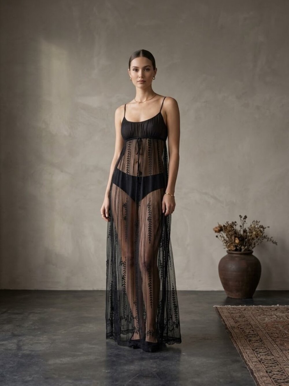 Victoria’s Secret Y2K Sheer Embeoidered Long Maxi Gown Black M Witchy Whimsigoth